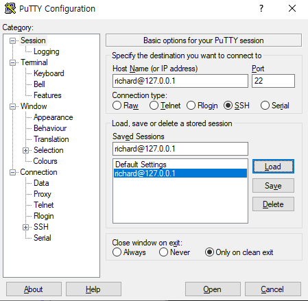 2. Putty에서 연결하기